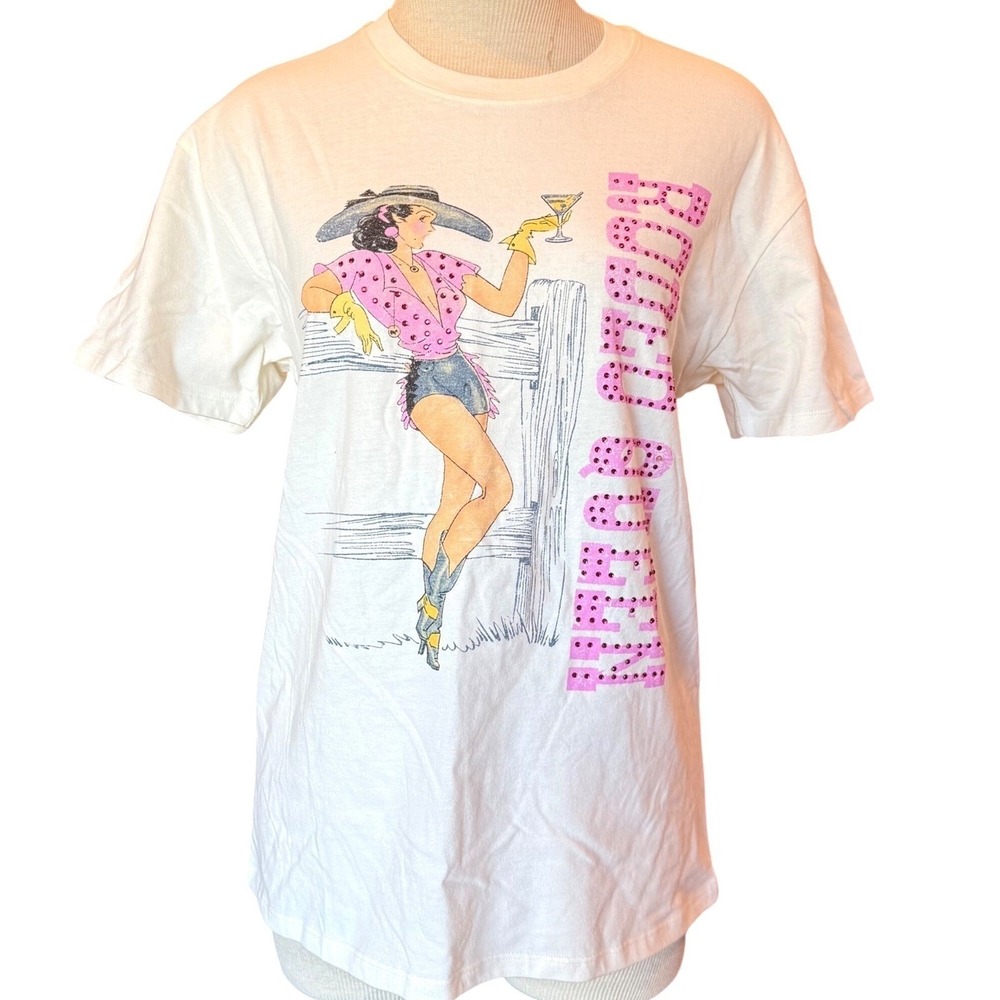 Pierce Archive Retro Cowgirl Graphic T-Shirt Cotton‎ Pinup Western Size Small